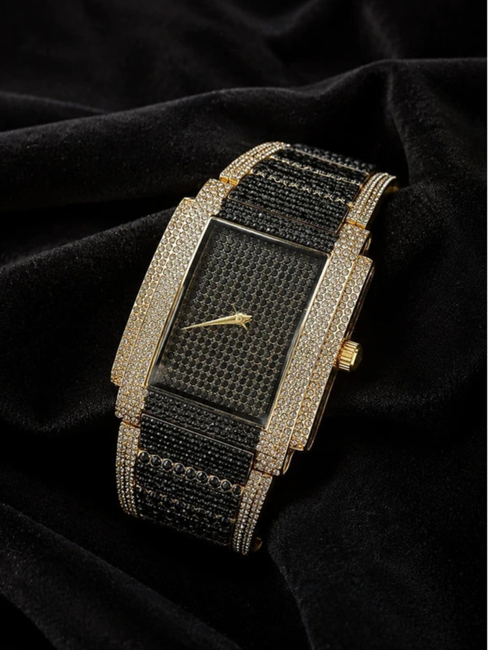 #596  42mm Luxury Iced Out Bling Chandelier Watch – Black & Gold Tone - Picture 4 of 5